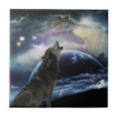 Wolf heult auf dem Mond Fliese (Vorderseite)