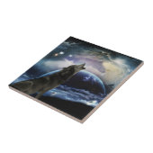 Wolf heult auf dem Mond Fliese (Seite)