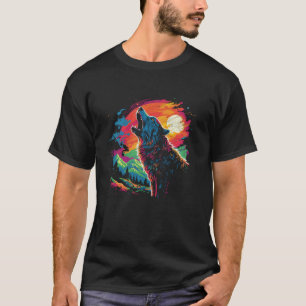 Wolf heult auf dem Mond helle farbenfrohe Nachtmän T-Shirt