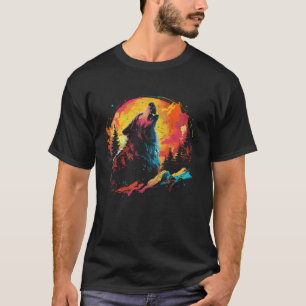 Wolf heult auf dem Mond helle farbenfrohe Nachtmän T-Shirt