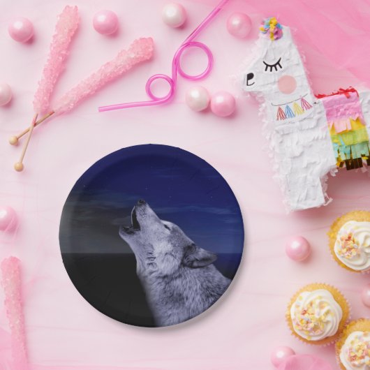 Wolf heult auf dem Mond im Meer Pappteller (Party)
