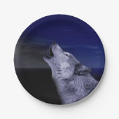 Wolf heult auf dem Mond im Meer Pappteller (Vorderseite)