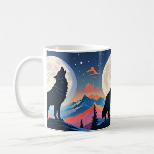 Wolf heult auf dem Mond Kaffeetasse (Links)
