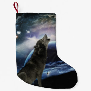 Wolf heult auf dem Mond Kleiner Weihnachtsstrumpf