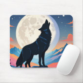 Wolf heult auf dem Mond Mousepad (Mit Mouse)