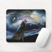 Wolf heult auf dem Mond Mousepad (Mit Mouse)