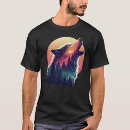 Wolf heult auf dem Mond Nachthimmel Sonnenuntergan T-Shirt