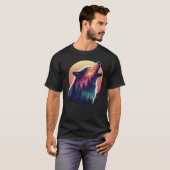 Wolf heult auf dem Mond Nachthimmel Sonnenuntergan T-Shirt (Vorne ganz)