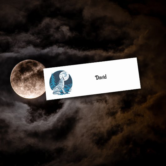 Wolf heult auf dem Mond Namensschild