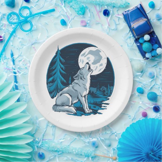 Wolf heult auf dem Mond Pappteller (Party)