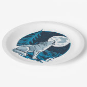 Wolf heult auf dem Mond Pappteller (Schrägansicht)