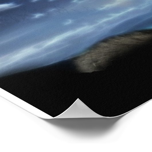 Wolf heult auf dem Mond Poster (Ecke)