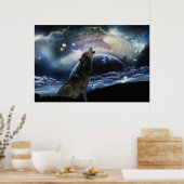 Wolf heult auf dem Mond Poster (Küche)