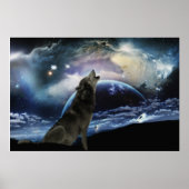 Wolf heult auf dem Mond Poster (Vorne)