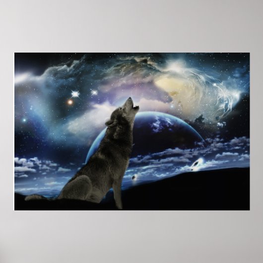 Wolf heult auf dem Mond Poster (Vorne)