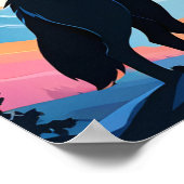 Wolf heult auf dem Mond Poster (Ecke)