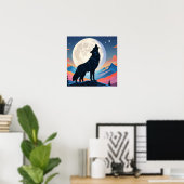 Wolf heult auf dem Mond Poster (Heimbüro)