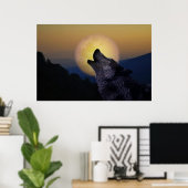 Wolf heult auf dem Mond Poster (Heimbüro)