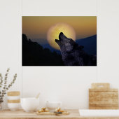 Wolf heult auf dem Mond Poster (Küche)
