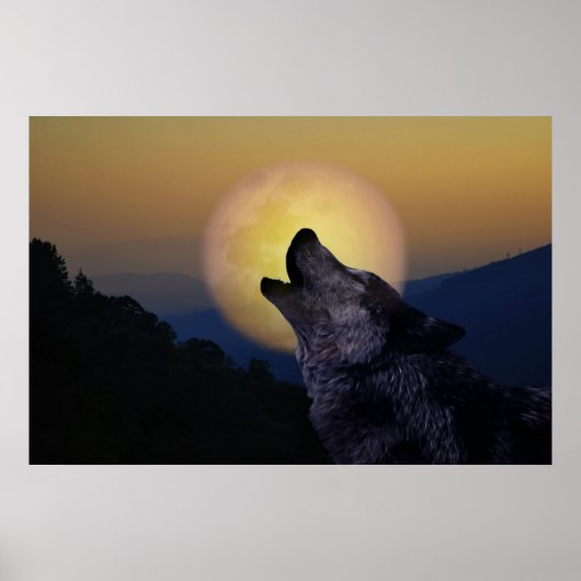 Wolf heult auf dem Mond Poster (Vorne)