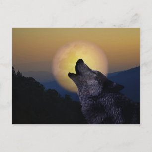 Wolf heult auf dem Mond Postkarte
