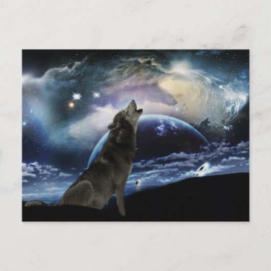 Wolf heult auf dem Mond Postkarte (Vorderseite)