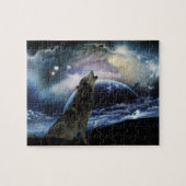 Wolf heult auf dem Mond Puzzle (Horizontal)