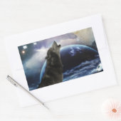 Wolf heult auf dem Mond Rechteckiger Aufkleber (Umschlag)
