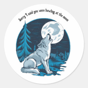 Wolf heult auf dem Mond Runder Aufkleber