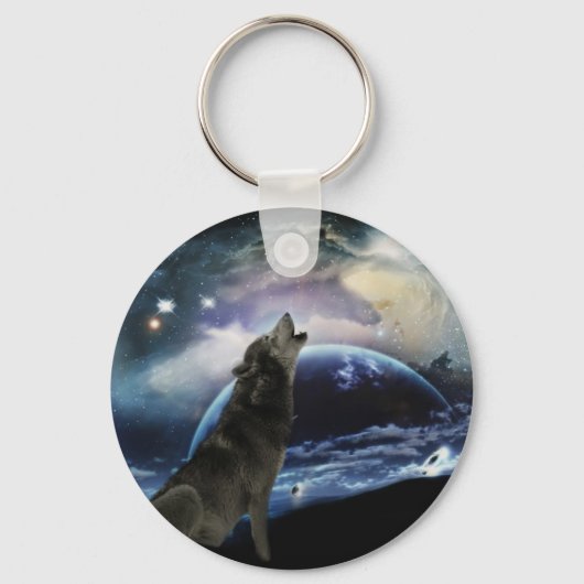 Wolf heult auf dem Mond Schlüsselanhänger (Vorderseite)