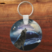 Wolf heult auf dem Mond Schlüsselanhänger (Vorderseite)