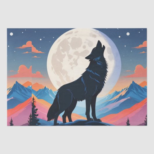 Wolf heult auf dem Mond Seidenpapier (Vorderseite)