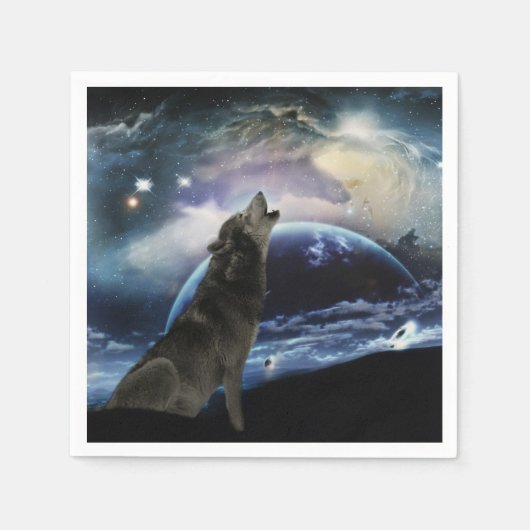 Wolf heult auf dem Mond Serviette (Vorderseite)