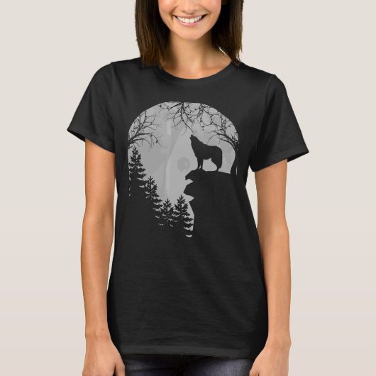 Wolf heult auf dem Mond T-Shirt (Vorderseite)
