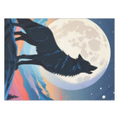 Wolf heult auf dem Mond Tischdecke (Vorderseite (Horizontal))