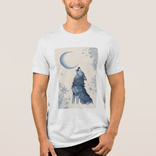 Wolf heult auf dem Mond Tri-Blend Shirt