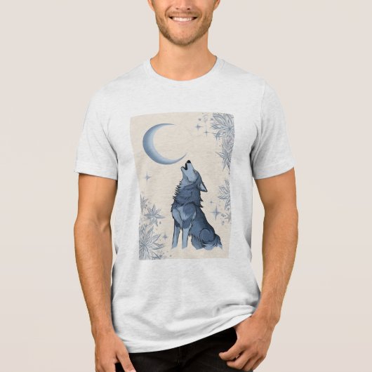 Wolf heult auf dem Mond Tri-Blend Shirt (Vorderseite)
