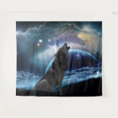 Wolf heult auf dem Mond Wandteppich (Vorderseite (Horizontal))