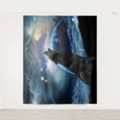 Wolf heult auf dem Mond Wandteppich (Vorderseite)