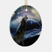 Wolf heult auf dem Mond Weihnachtsbaum Keramik Ornament (Rechts)