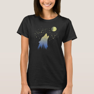 Wolf heult auf Sternbildern und Mondwoll T-Shirt