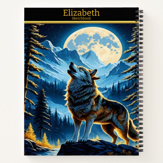 Wolf heult auf Vollmond in den Bergen Notizblock (Rückseite)