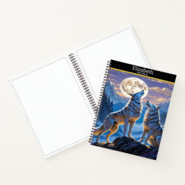 Wolf heult auf Vollmond in der Natur Notizblock