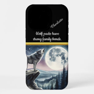 Wolf heult auf Vollmond in einem ruhigen Wald iPhone 16 Pro Max Hülle