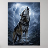Wolf heult bei Vollmond mit Gewittersturm Poster (Vorne)