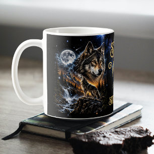Wolf heult den Mond an Wald Wildnis Natur Kaffeetasse
