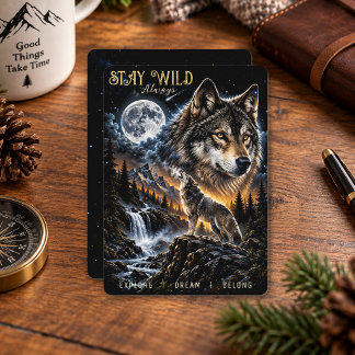 Wolf heult den Mond an Wald Wildtiere Natur Einladung