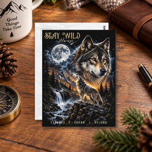 Wolf heult den Mond an Wald Wildtiere Natur Postkarte