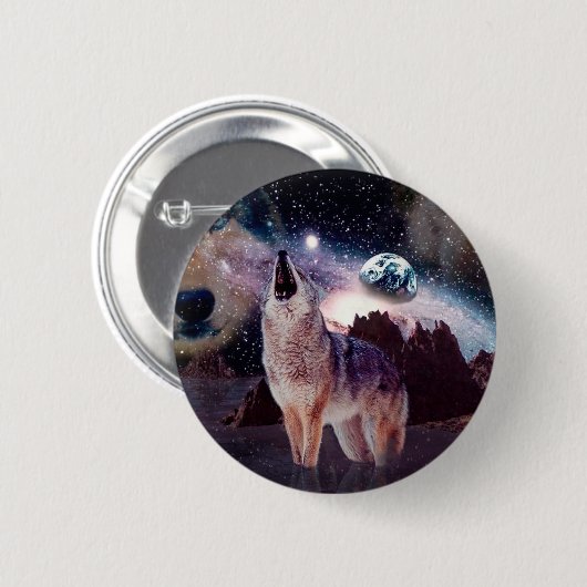 Wolf heult durch das Universum Button (Vorne & Hinten)