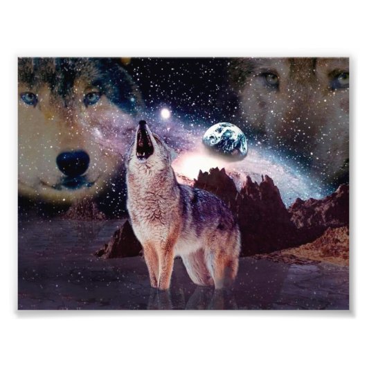 Wolf heult durch das Universum Fotodruck (Vorne)